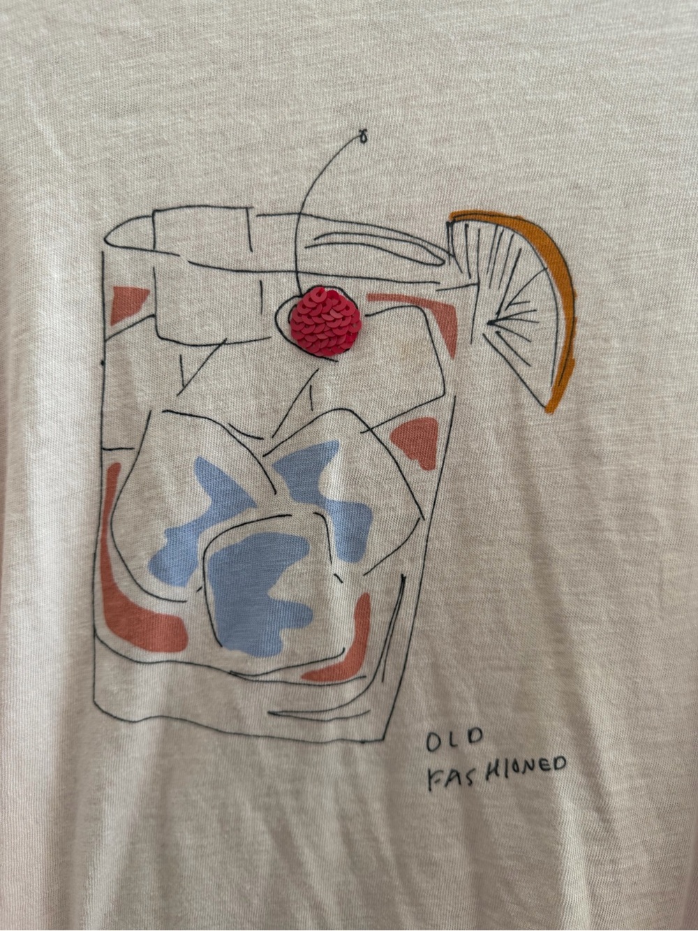J. Crew light Pink Graphic Tee with Old Fashioned graphic - Picture 3 of 4